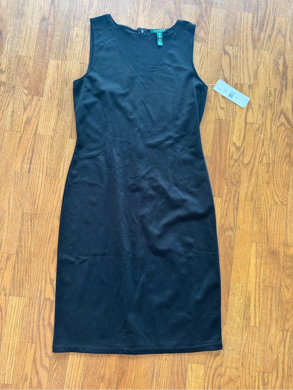 Ralph Lauren Black Sleeveless Sheath Dress w/ Mesh V-neck